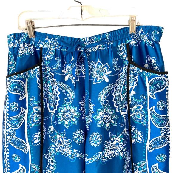Inc International Concepts Blue Print Wide Leg Elastic Silky Pants NWTS Large - Picture 4 of 7